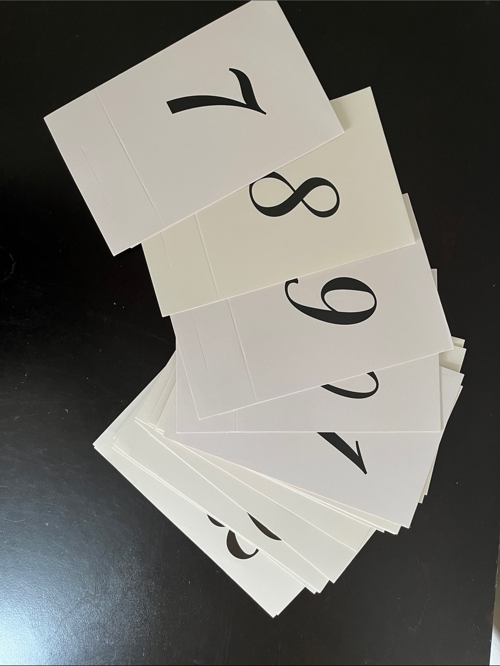 Minimalist Numbered Tent Placecard Table Cards in Black on White (7 - 24)